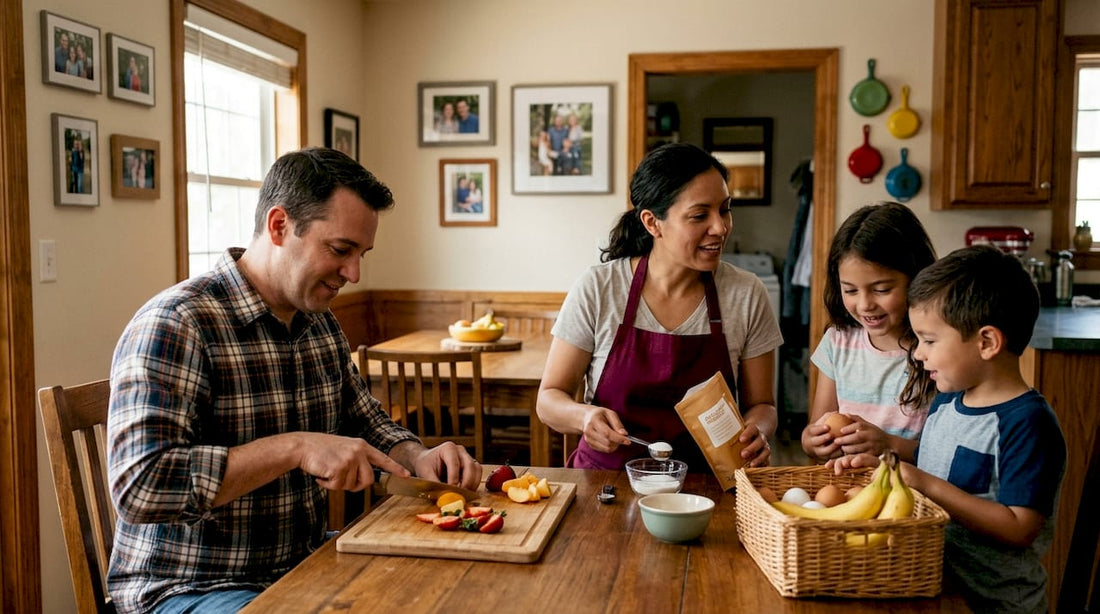 Family preparing breakfast with allulose sweetener