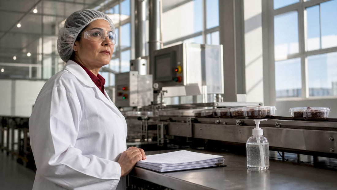 Quality manager inspecting clean food production line